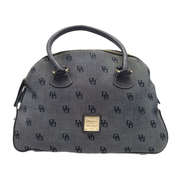 Dooney & Bourke Large Gray Monogram Canvas & Leather Trim Dome Satchel Bag GUC - Picture 2 of 12